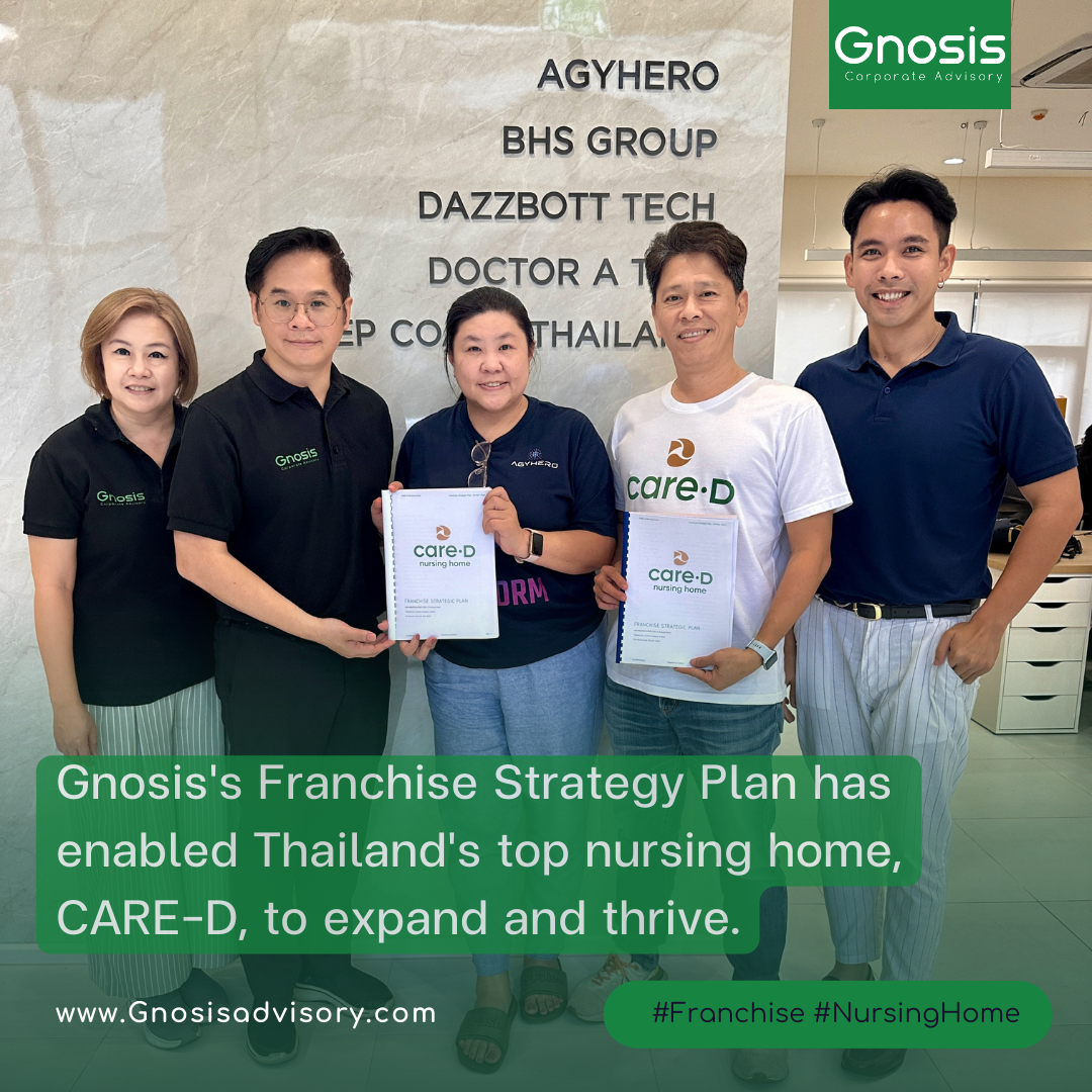 Gnosis's Franchise Strategy Plan has enabled Thailand's top nursing home, CARE-D, to expand and thrive. CARE-D Nursing home is in the group of Bangkok Healthcare Services, the experienced professional nursing home in Thailand, and Agy Hero, the Professional Elderly Care Business Solution.