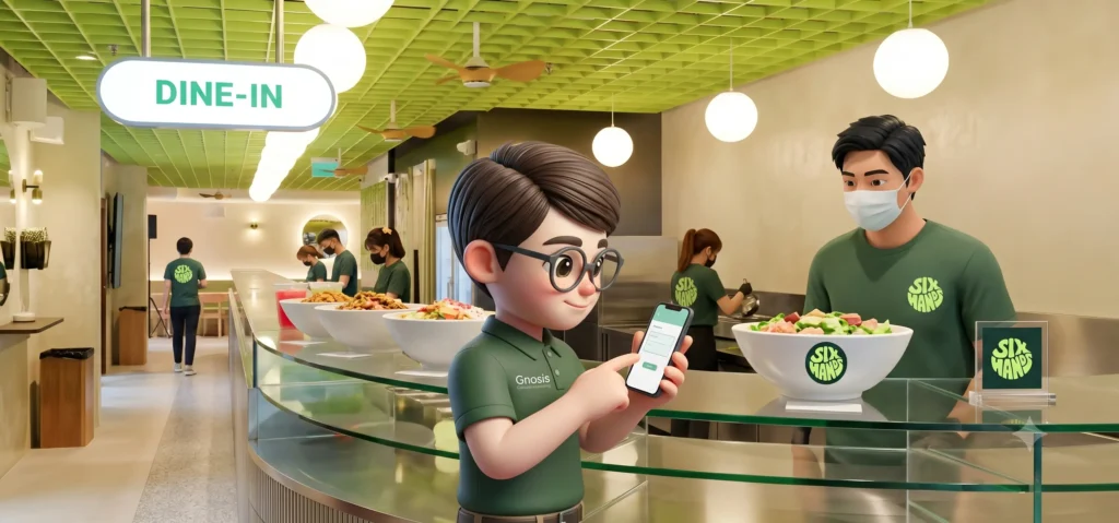 Gnosis Boy is ordering menu at Six Hands , Singapore