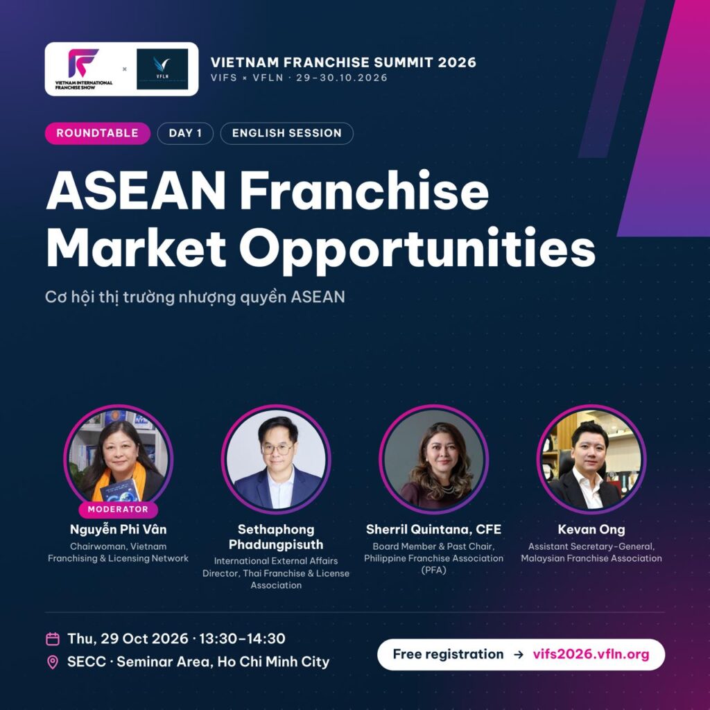 ผู้ร่วมเสวนา ASEAN Franchise Market Opportunities ในงาน Vietnam Franchise Summit 2026